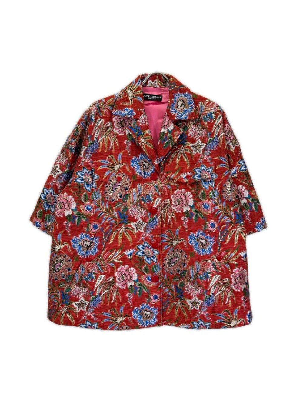 Dolce & Gabbana Red Floral Jacquard Button Down Coat 38
